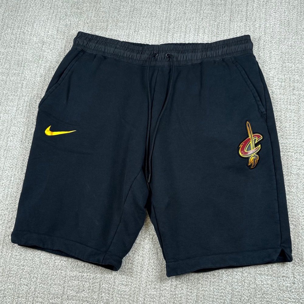 Nike Mens XL Cleveland Cavaliers 11" Black French Terry NBA Sweat Lounge Shorts